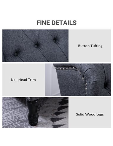 HOMCOM Recliner Armchair for Living Room, Reclining Chair, Wingback Chair with Button Tufted Back and Footrest, Dark Grey