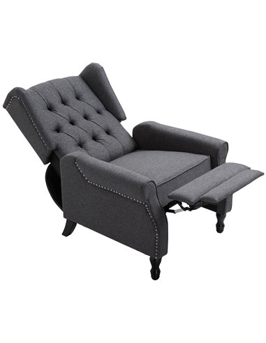 HOMCOM Recliner Armchair for Living Room, Reclining Chair, Wingback Chair with Button Tufted Back and Footrest, Dark Grey