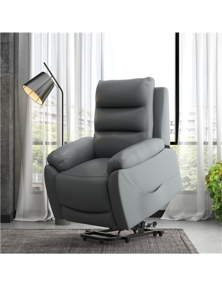 HOMCOM Electric Massage Riser and Recliner Chair for Elderly, PU Leather Power Lift Recliner Armchair, Grey - pic 30401 | FastDaddyshop