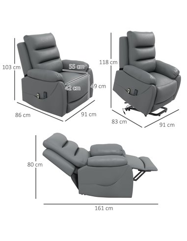 HOMCOM Electric Massage Riser and Recliner Chair for Elderly, PU Leather Power Lift Recliner Armchair, Grey