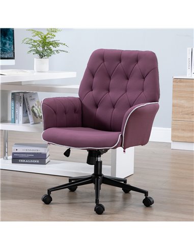 Vinsetto Linen Office Swivel Chair Mid Back Computer Desk Chair with Adjustable Seat, Arm - Purple
