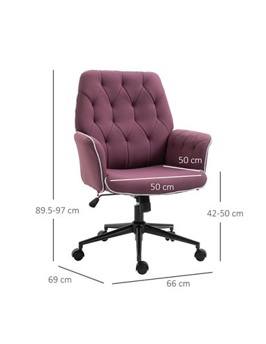 Vinsetto Linen Office Swivel Chair Mid Back Computer Desk Chair with Adjustable Seat, Arm - Purple