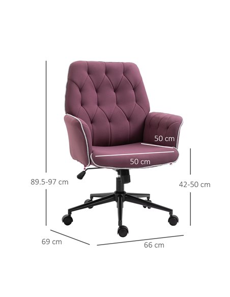 Vinsetto Linen Office Swivel Chair Mid Back Computer Desk Chair with Adjustable Seat, Arm - Purple - pic 30411 | FastDaddyshop