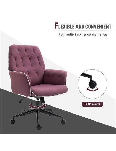 Vinsetto Linen Office Swivel Chair Mid Back Computer Desk Chair with Adjustable Seat, Arm - Purple - pic 30414 | FastDaddyshop
