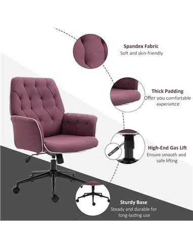 Vinsetto Linen Office Swivel Chair Mid Back Computer Desk Chair with Adjustable Seat, Arm - Purple
