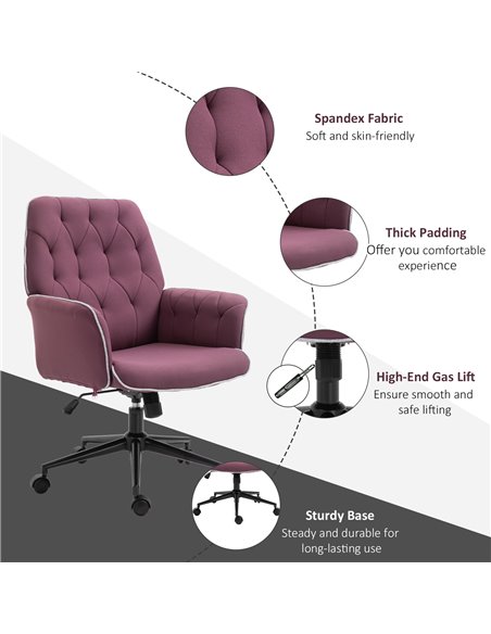 Vinsetto Linen Office Swivel Chair Mid Back Computer Desk Chair with Adjustable Seat, Arm - Purple - pic 30415 | FastDaddyshop