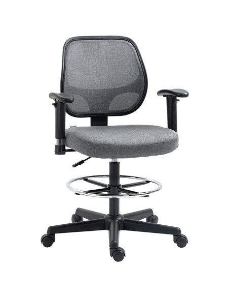 Vinsetto Drafting Chair, Tall Office Fabric Standing Desk Chair with Adjustable Footrest Ring, Arm, Grey - pic 30436 | FastDaddyshop