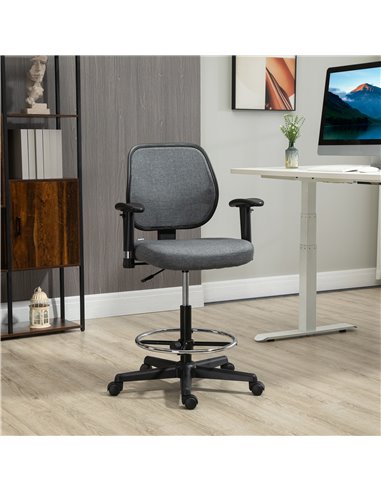 Vinsetto Drafting Chair Tall Office Fabric Standing Desk Chair with Adjustable Footrest Ring, Arm, Swivel Wheels, Grey