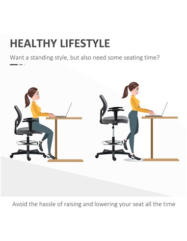 Vinsetto Drafting Chair, Tall Office Fabric Standing Desk Chair, Grey 921-375V70