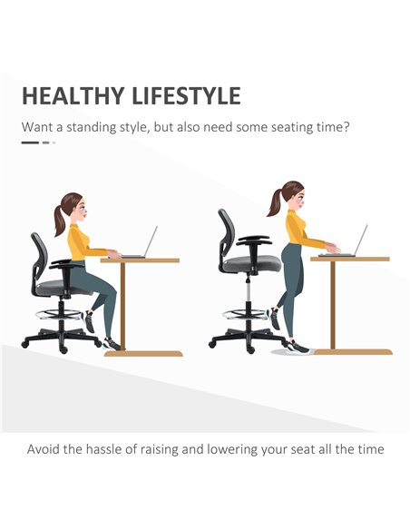 Vinsetto Drafting Chair, Tall Office Fabric Standing Desk Chair, Grey 921-375V70 - pic 30440 | FastDaddyshop