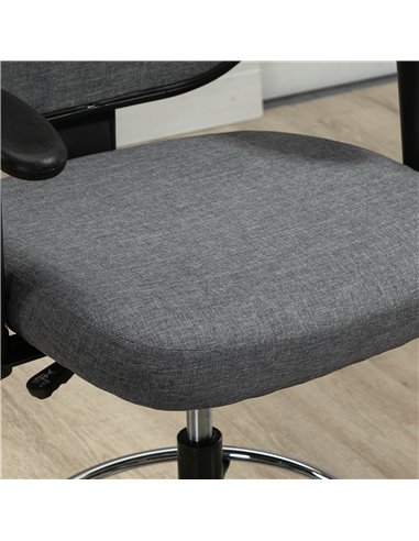 Vinsetto Drafting Chair Tall Office Fabric Standing Desk Chair with Adjustable Footrest Ring, Arm, Swivel Wheels, Grey