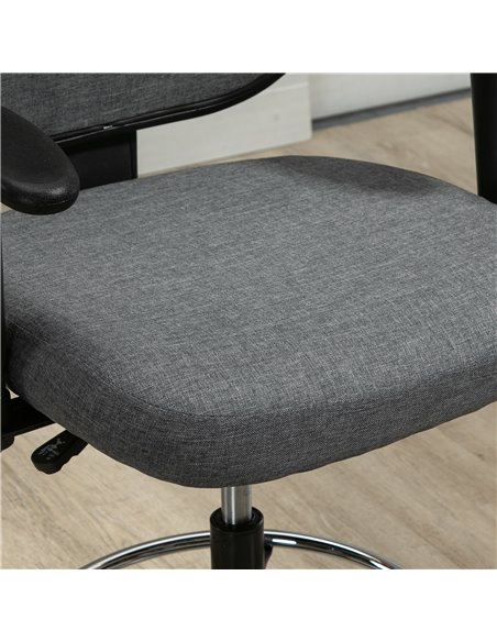 Vinsetto Drafting Chair Tall Office Fabric Standing Desk Chair with Adjustable Footrest Ring, Arm, Swivel Wheels, Grey - pic 30444 | FastDaddyshop