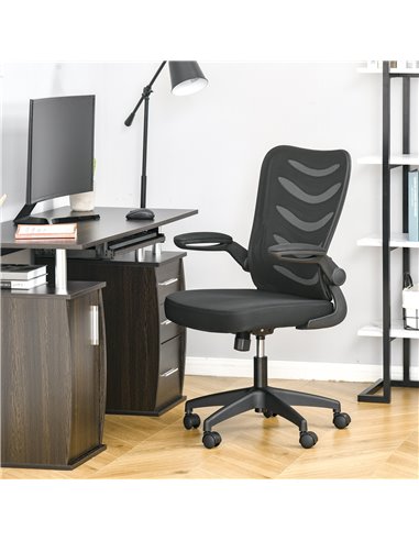 Vinsetto Mesh Swivel Chair for Home Task Desk Chair with Lumbar Back Support, Flip-Up Arm, Adjustable Height, Black