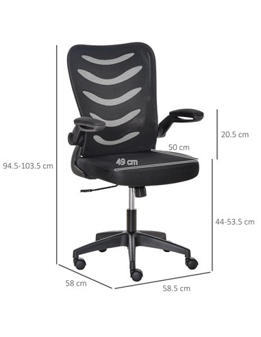 Vinsetto Mesh Swivel Chair for Home Task Desk Chair with Lumbar Back Support, Flip-Up Arm, Adjustable Height, Black