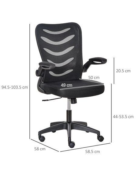 Vinsetto Mesh Swivel Chair for Home Task Desk Chair with Lumbar Back Support, Flip-Up Arm, Adjustable Height, Black - pic 30447 | FastDaddyshop