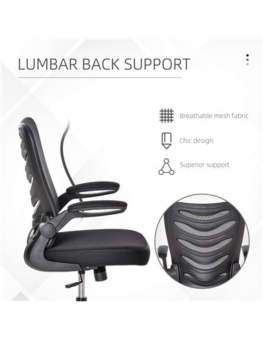 Vinsetto Mesh Swivel Chair for Home Task Desk Chair with Lumbar Back Support, Flip-Up Arm, Adjustable Height, Black