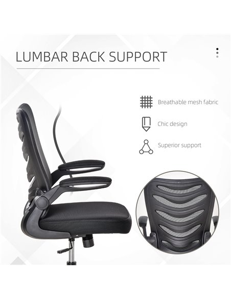Vinsetto Mesh Swivel Chair for Home Task Desk Chair with Lumbar Back Support, Flip-Up Arm, Adjustable Height, Black - pic 30450 | FastDaddyshop