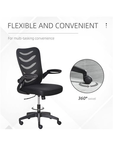Vinsetto Mesh Swivel Chair for Home Task Desk Chair with Lumbar Back Support, Flip-Up Arm, Adjustable Height, Black