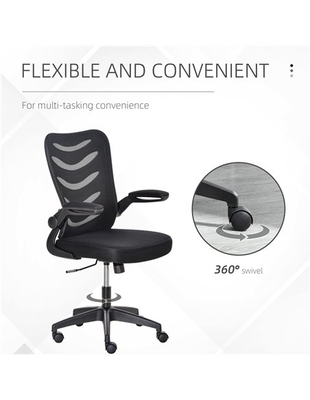 Vinsetto Mesh Swivel Chair for Home Task Desk Chair with Lumbar Back Support, Flip-Up Arm, Adjustable Height, Black - pic 30451 | FastDaddyshop