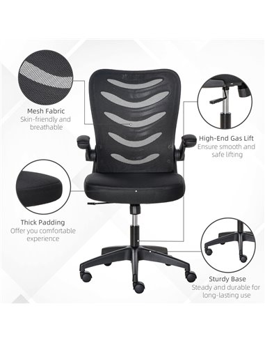 Vinsetto Mesh Swivel Chair for Home Task Desk Chair with Lumbar Back Support, Flip-Up Arm, Adjustable Height, Black