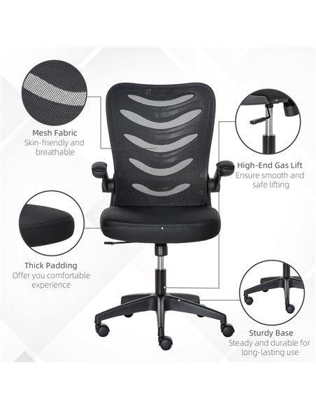 Vinsetto Mesh Swivel Chair for Home Task Desk Chair with Lumbar Back Support, Flip-Up Arm, Adjustable Height, Black - pic 30452 | FastDaddyshop