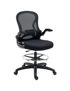 Vinsetto Adjustable Standing Desk Chair with Flip-up Armrests, Lumbar Support, Armrests, Adjustable Footrest, Ring, Black
