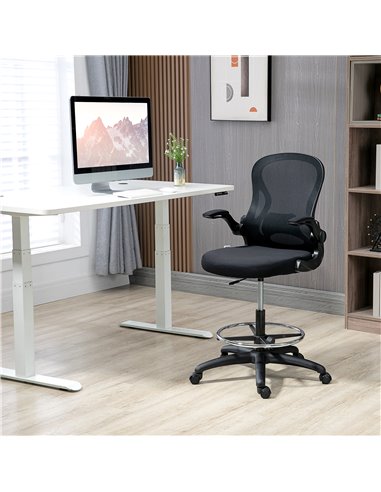 Vinsetto Adjustable Standing Desk Chair with Flip-up Armrests Lumbar Support Armrests Adjustable Footrest Ring Black