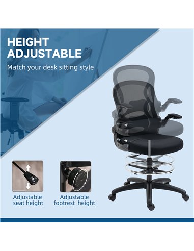 Vinsetto Adjustable Standing Desk Chair with Lumbar Support, Black 921-628V70BK