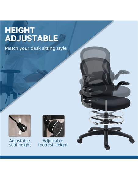Vinsetto Adjustable Standing Desk Chair with Lumbar Support, Black 921-628V70BK - pic 30457 | FastDaddyshop