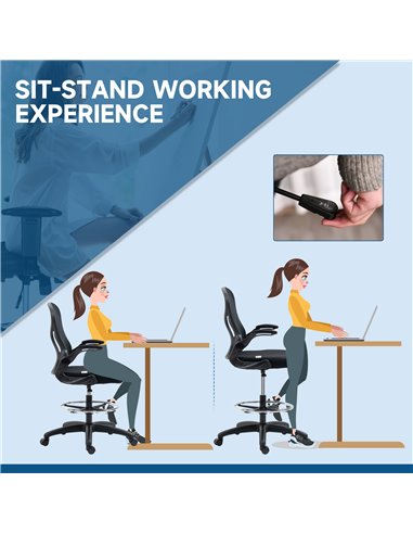 Vinsetto Adjustable Standing Desk Chair with Lumbar Support, Black 921-628V70BK