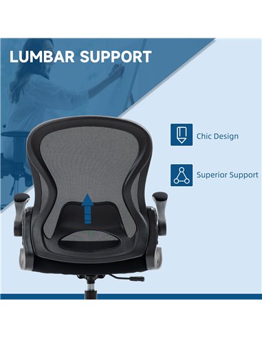 Vinsetto Adjustable Standing Desk Chair with Flip-up Armrests Lumbar Support Armrests Adjustable Footrest Ring Black