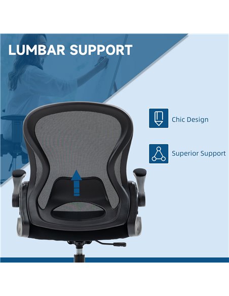 Vinsetto Adjustable Standing Desk Chair with Flip-up Armrests Lumbar Support Armrests Adjustable Footrest Ring Black - pic 30459 | FastDaddyshop