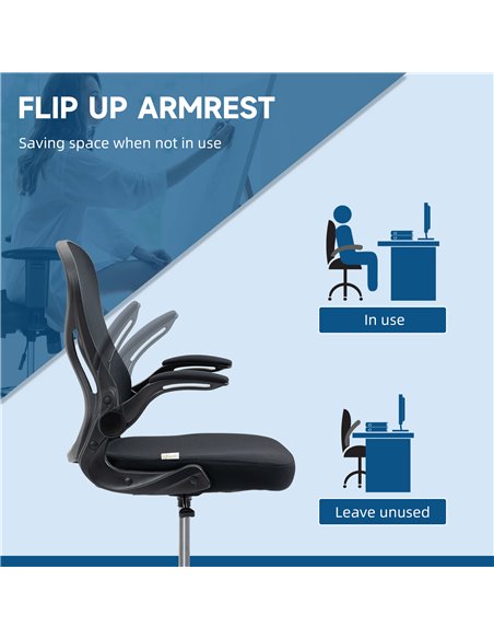 Vinsetto Adjustable Standing Desk Chair with Flip-up Armrests Lumbar Support Armrests Adjustable Footrest Ring Black - pic 30460 | FastDaddyshop