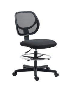 Vinsetto Ergonomic Mesh Standing Desk Chair with Adjustable Footrest Ring and Seat Height, Black
