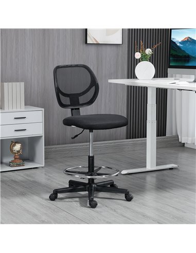 Vinsetto Ergonomic Mesh Standing Desk Chair with Adjustable Footrest Ring and Seat Height Black