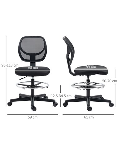 Vinsetto Ergonomic Mesh Standing Desk Chair with Adjustable Footrest Ring and Seat Height Black