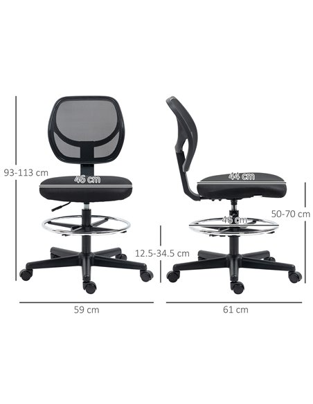 Vinsetto Ergonomic Mesh Standing Desk Chair with Adjustable Footrest Ring and Seat Height Black - pic 30465 | FastDaddyshop