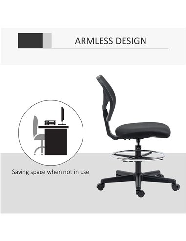 Vinsetto Ergonomic Mesh Standing Desk Chair with Adjustable Footrest Ring and Seat Height Black