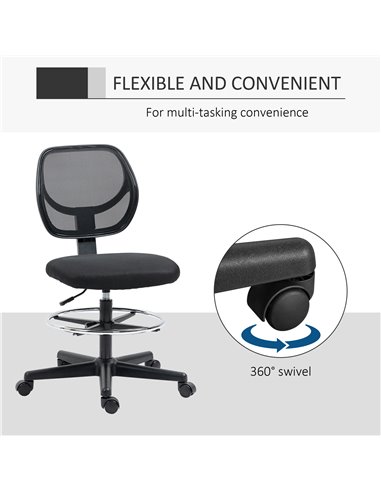 Vinsetto Ergonomic Mesh Standing Desk Chair with Adjustable Footrest Ring and Seat Height Black