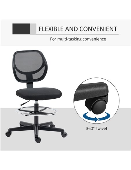 Vinsetto Ergonomic Mesh Standing Desk Chair with Adjustable Footrest Ring and Seat Height Black - pic 30469 | FastDaddyshop