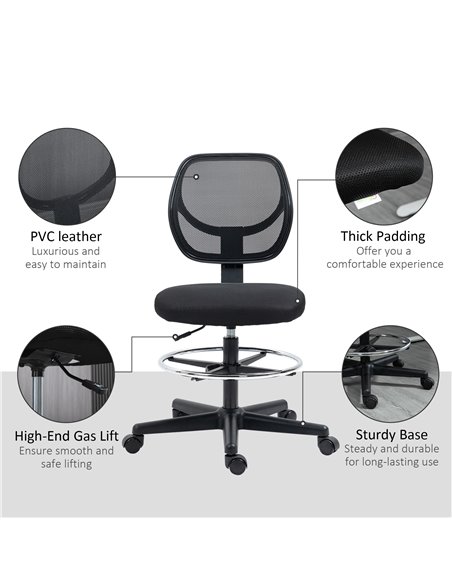 Vinsetto Ergonomic Mesh Standing Desk Chair with Adjustable Footrest Ring and Seat Height Black - pic 30470 | FastDaddyshop