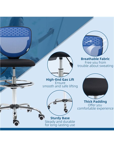 Vinsetto Drafting Chair, Swivel Office Draughtsman Chair, Mesh Standing Desk Chair with Lumbar Support, Adjustable Foot Ring, Ar - pic 30479 | FastDaddyshop