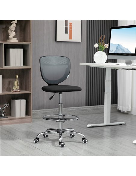 Vinsetto Mesh Standing Desk Chair with Lumbar Support, Adjustable Foot Ring, Armless, Grey - pic 30482 | FastDaddyshop