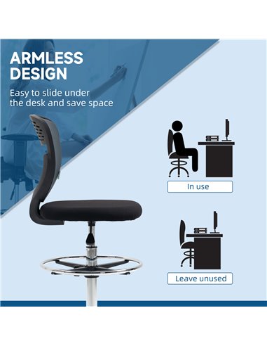 Vinsetto Drafting Chair, Swivel Office Draughtsman Chair, Mesh Standing Desk Chair with Lumbar Support, Adjustable Foot Ring, Ar
