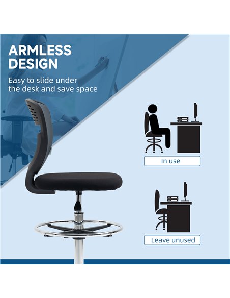 Vinsetto Drafting Chair, Swivel Office Draughtsman Chair, Mesh Standing Desk Chair with Lumbar Support, Adjustable Foot Ring, Ar - pic 30487 | FastDaddyshop