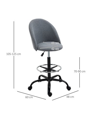 Vinsetto Ergonomic Drafting chair Adjustable Height w/ 5 Wheels Padded Seat Footrest 360° Swivel Freely Comfortable Versatile Us