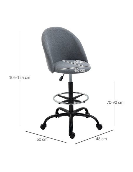 Vinsetto Ergonomic Drafting chair Adjustable Height w/ 5 Wheels Padded Seat Footrest 360° Swivel Freely Comfortable Versatile Us - pic 30492 | FastDaddyshop