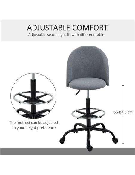 Vinsetto Ergonomic Drafting chair Adjustable Height w/ 5 Wheels Padded Seat Footrest 360° Swivel Freely Comfortable Versatile Us - pic 30493 | FastDaddyshop