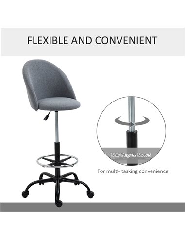Vinsetto Ergonomic Drafting chair Adjustable Height w/ 5 Wheels Padded Seat Footrest 360° Swivel Freely Comfortable Versatile Us