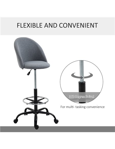 Vinsetto Ergonomic Drafting chair Adjustable Height w/ 5 Wheels Padded Seat Footrest 360° Swivel Freely Comfortable Versatile Us - pic 30494 | FastDaddyshop